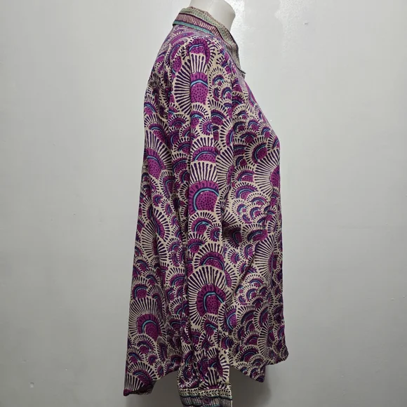 Haute Hippie Geometric Fan Print Button Down Blouse Size Medium Festival - Picture 4 of 7